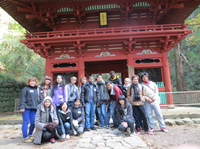 Group photograph at the front of a temple