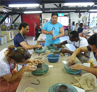 Toyohashi Tech students making their own ceramic art at Tokoname.