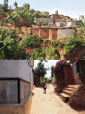 Informal settlement of Kigali and road paved by residents