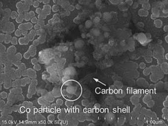 Carbon filaments grown from cemented tungsten carbide